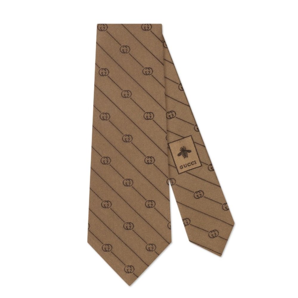 Gucci GG-striped Silk-jacquard tie in Brown NEW WITH TAGS - Picture 1 of 8